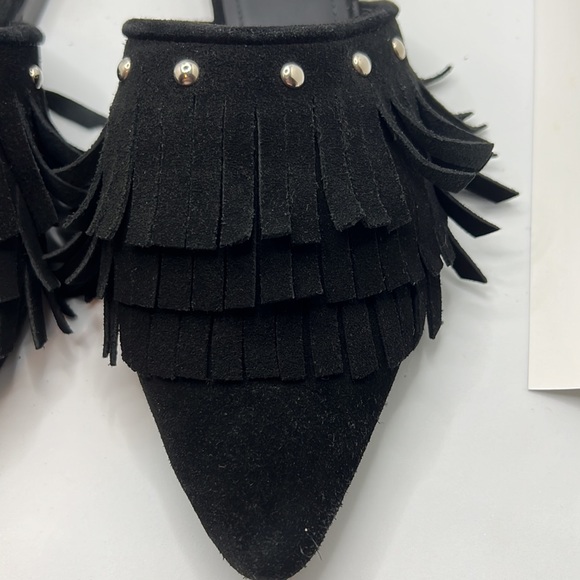 Rag & Co fringe studded black flats leather 8M NWT mules low heel dressy career - Picture 10 of 14